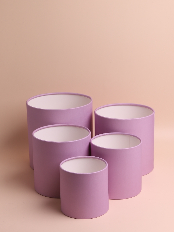 Коробка цилиндр набор из 5шт d20хh20 - d12хh12см б/крышки лиловый Коробка цилиндр набор из 5шт d20хh20 - d12хh12см б/крышки лиловый