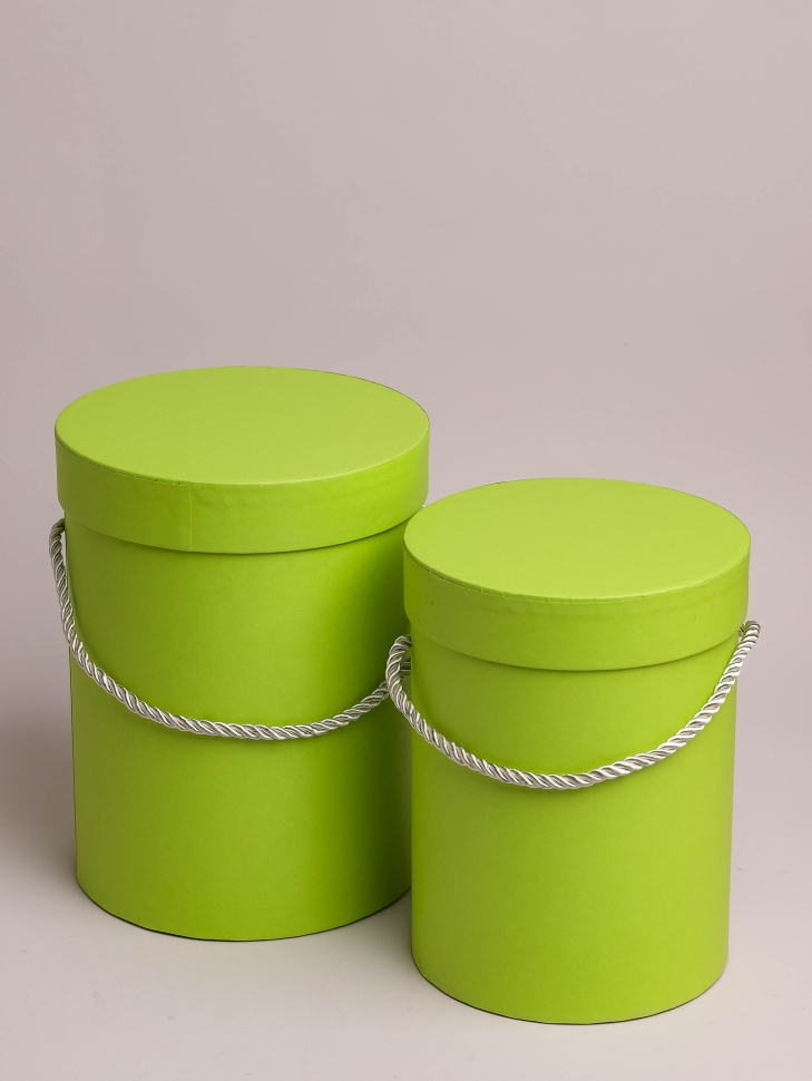 Коробка цилиндр набор из  2шт d15хh20 - d13-h18см зеленый светлый