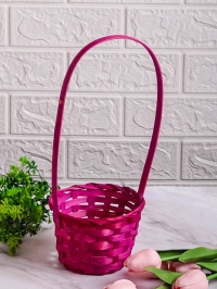 Корзина плетеная бамбук d13xh9.5/28см розовая