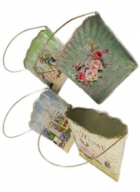 Кашпо металл 17.5х10х16.5см с цветочным принтом