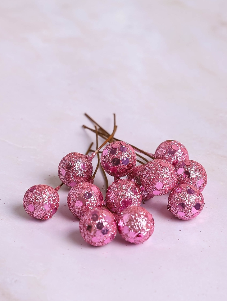 Шарики на проволоке d1,5х6см 12 шт с глиттером розовый Шарики на проволоке d1,5х6см 12 шт с глиттером розовый