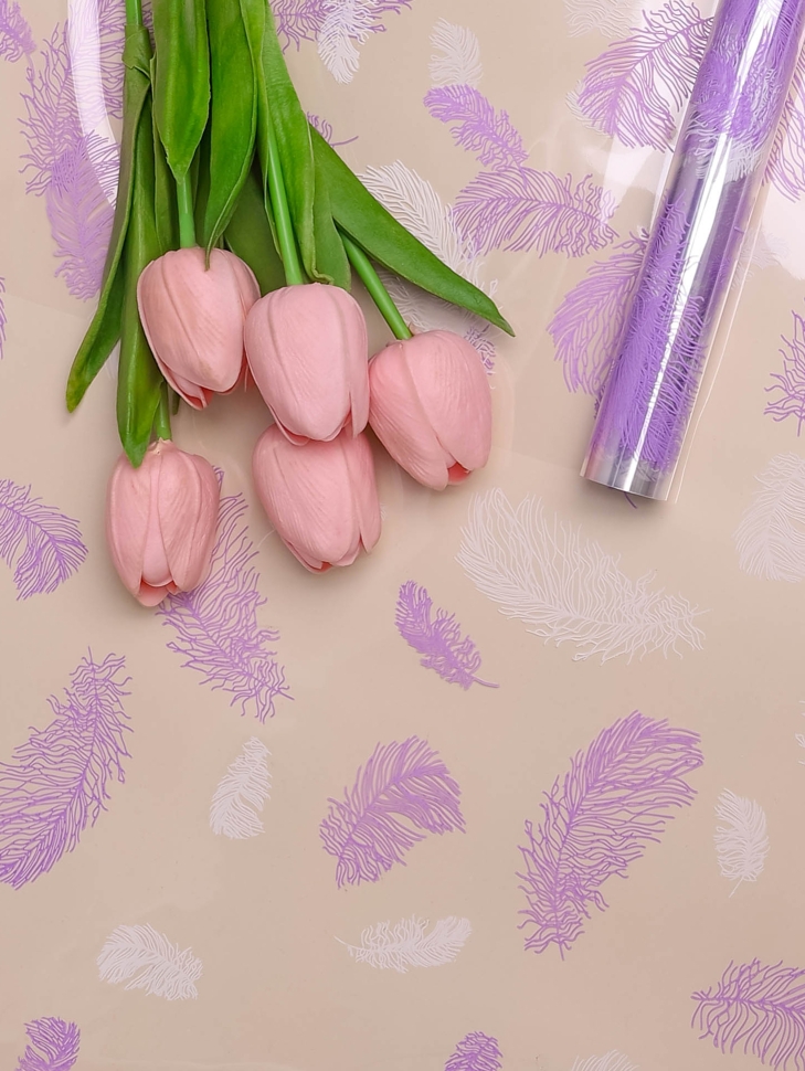 Пленка цветная 60см Перышки белый/сиреневый светлый Пленка цветная 60см Перышки белый/сиреневый светлый