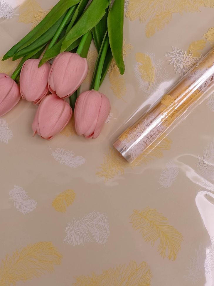 Пленка цветная 60см Перышки белый/кремовый Пленка цветная 60см Перышки белый/кремовый