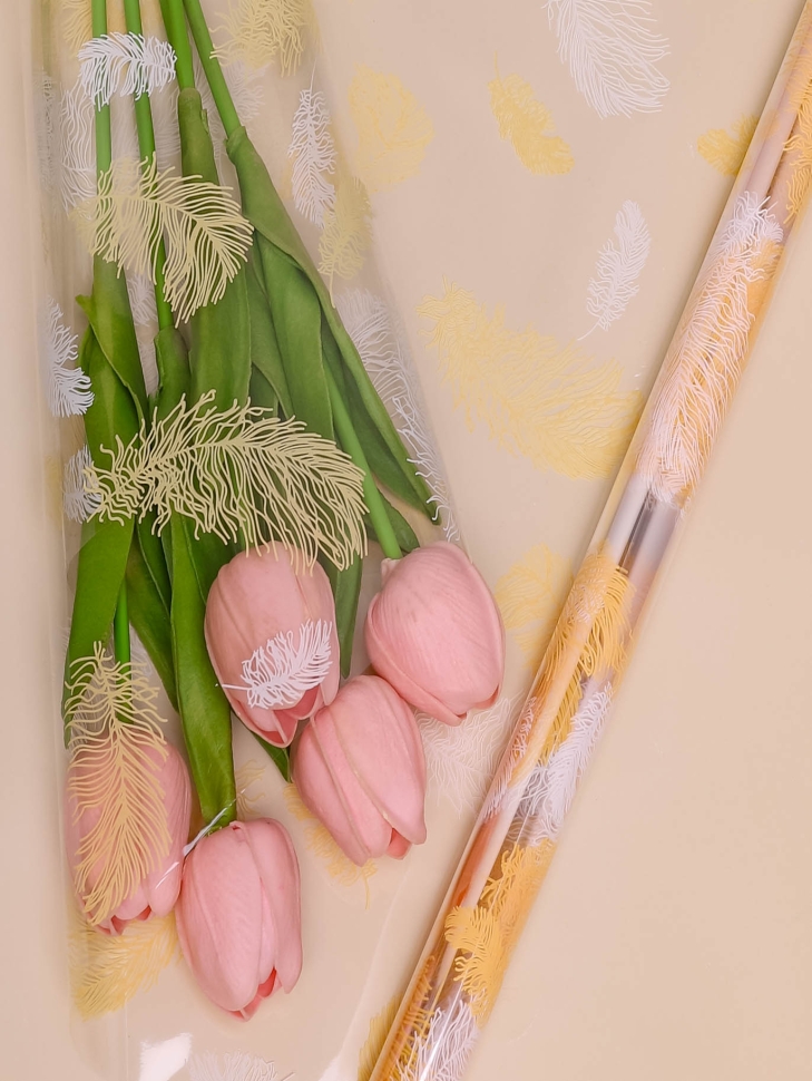 Пленка цветная 60см Перышки белый/кремовый Пленка цветная 60см Перышки белый/кремовый