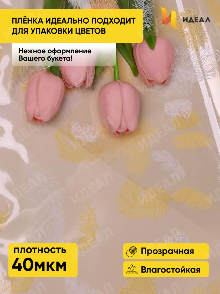 Пленка цветная 60см Перышки белый/кремовый Пленка цветная 60см Перышки белый/кремовый