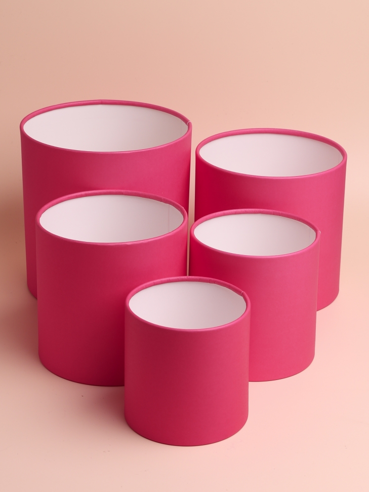 Коробка цилиндр набор из 5шт d20хh20 - d12хh12см б/крышки фуксия Коробка цилиндр набор из 5шт d20хh20 - d12хh12см б/крышки фуксия