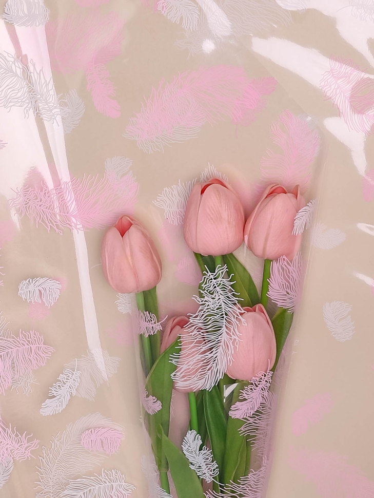 Пленка цветная 60см Перышки белый/розовый жемчуг Пленка цветная 60см Перышки белый/розовый жемчуг