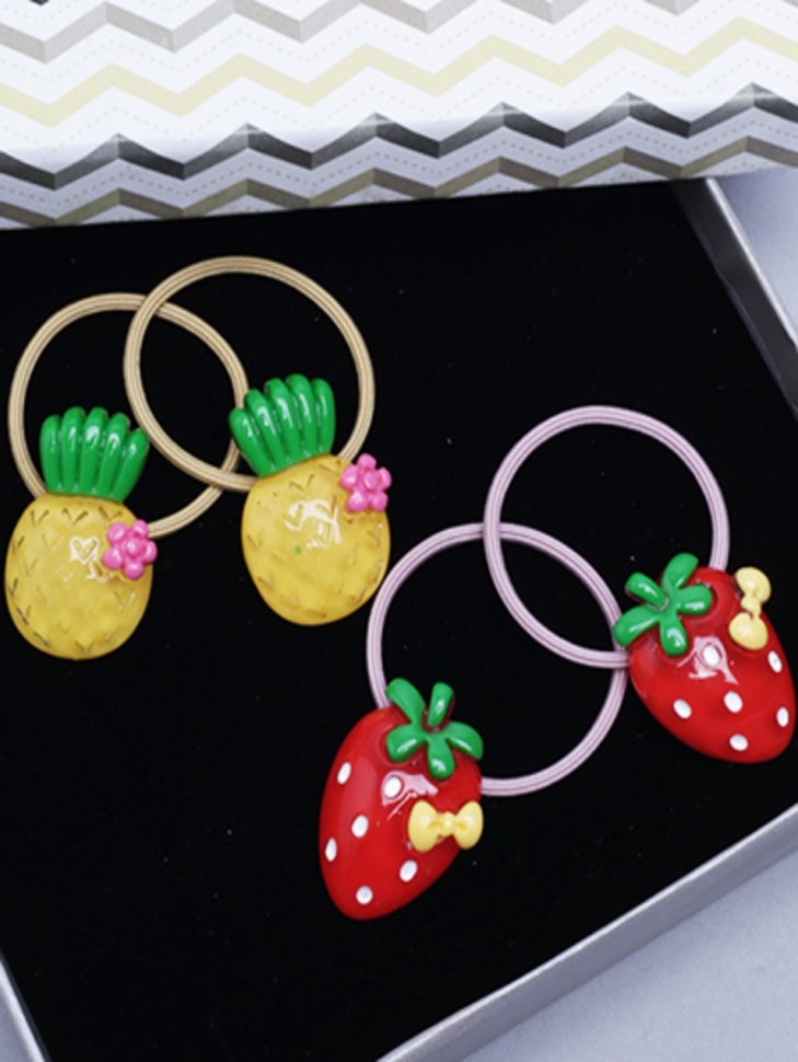 Резинки для волос, набор 4шт Клубника/ананас 2,5х2