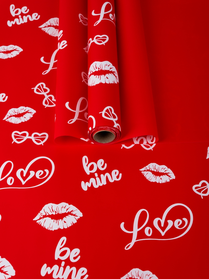 Пленка матовая 65мкм 58см х 10м Поцелуи красный