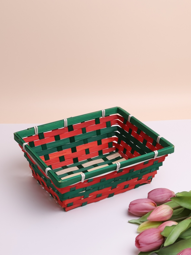 Кашпо плетеное бамбук Прямоугольник 24х20х10см зеленый/красный Кашпо плетеное бамбук Прямоугольник 24х20х10см зеленый/красный
