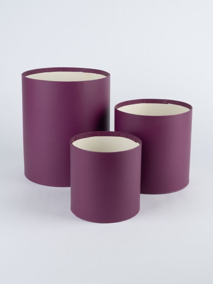 Коробка цилиндр набор из  3шт К d20хh22 - d13,5хh13см б/крышки фиолетовый темный