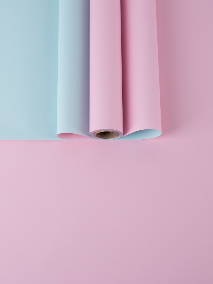 Пленка матовая  60мкм 58см х 10м Двухсторонняя розовый нежный /голубой нежный К