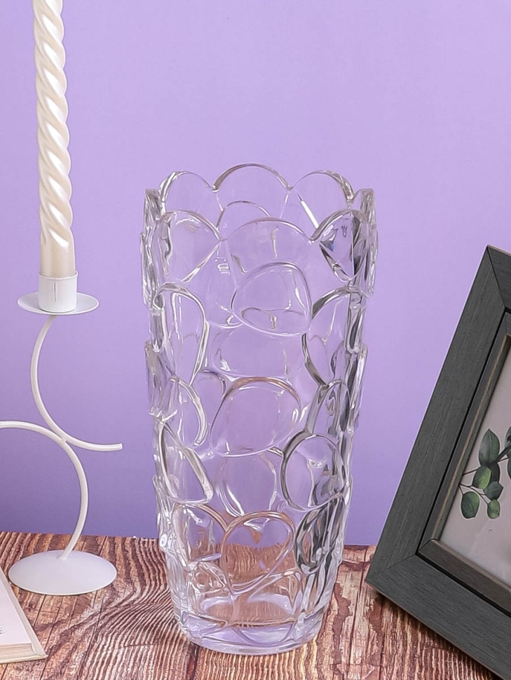 Ваза стекло Коническая H24 D12см К рельефная Ваза стекло Коническая H24 D12см К рельефная