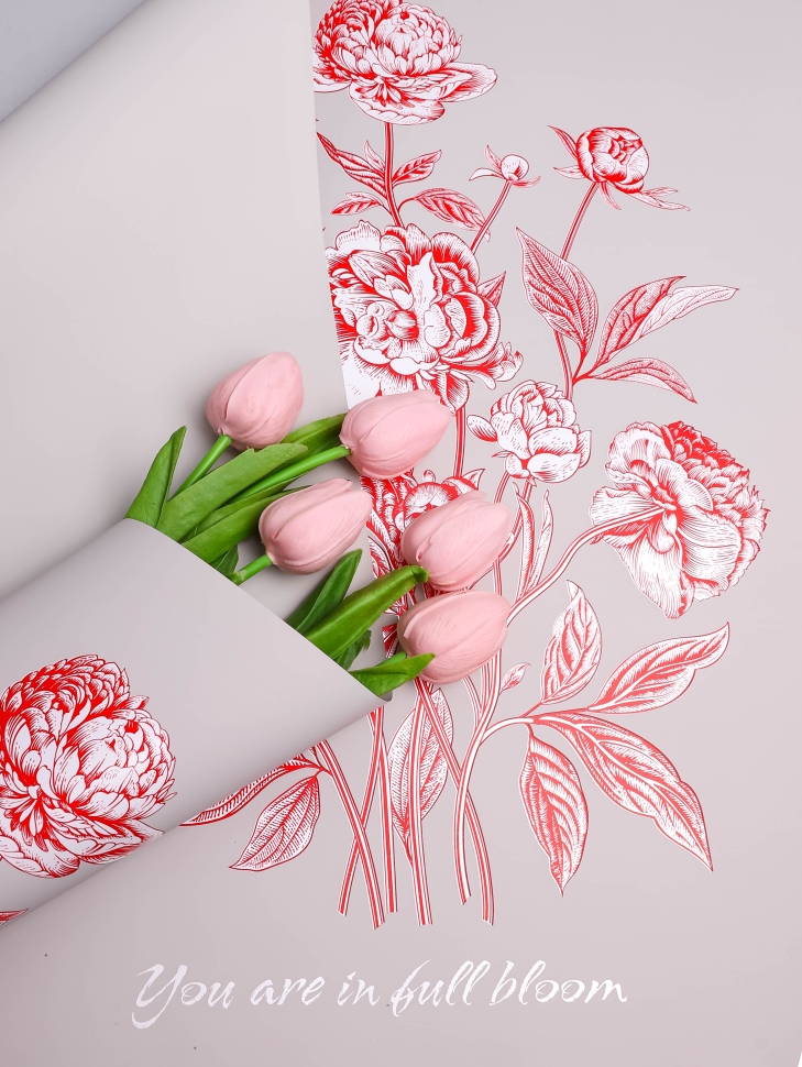 Пленка матовая 65мкм 58см х 10м РЦ Букет на сером красный Пленка матовая 65мкм 58см х 10м РЦ Букет на сером красный