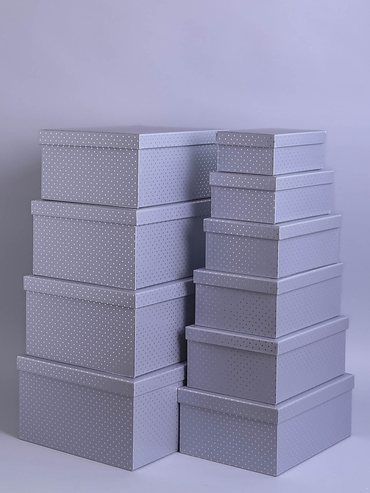 Коробка прямоугольник набор из 10шт 37,5х29х16см K852 с точкой серый