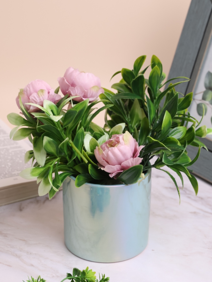 Кашпо керамика 10х10см перламутр голубой