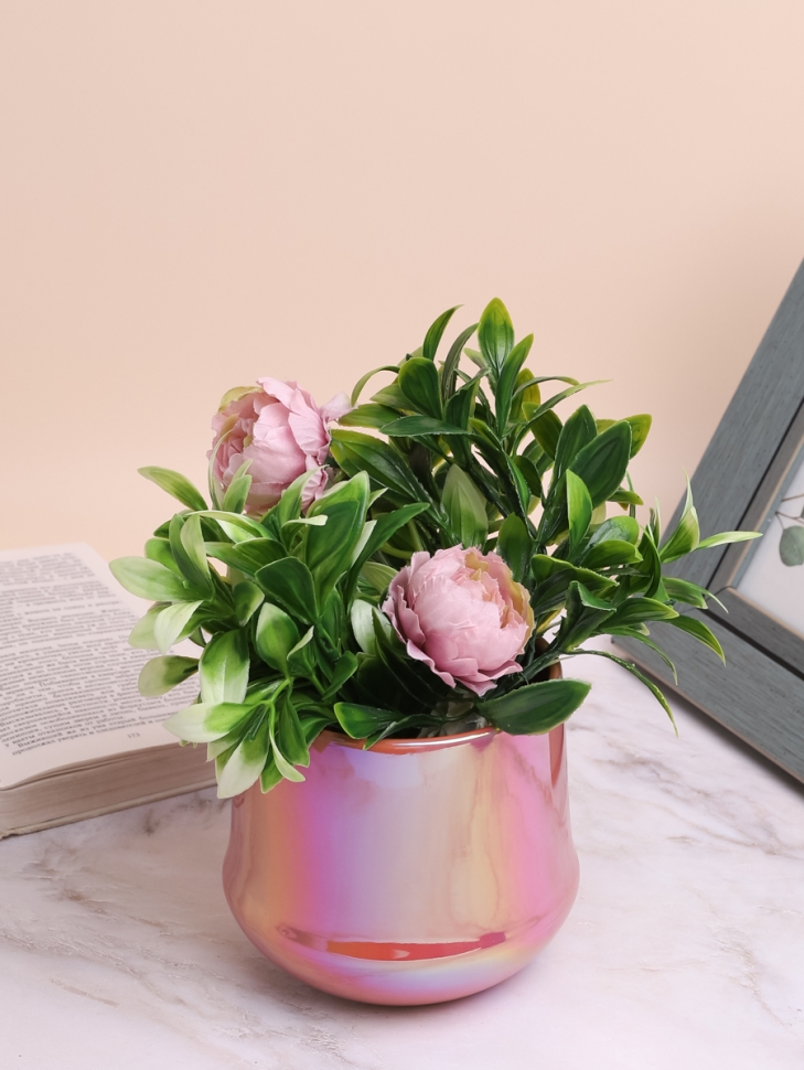 Кашпо керамика 12х14х12,5см перламутр розовый