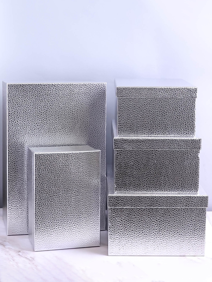 Коробка прямоугольник набор из 5шт 53х35х22см текстура кожи серебро Коробка прямоугольник набор из 5шт 53х35х22см текстура кожи серебро