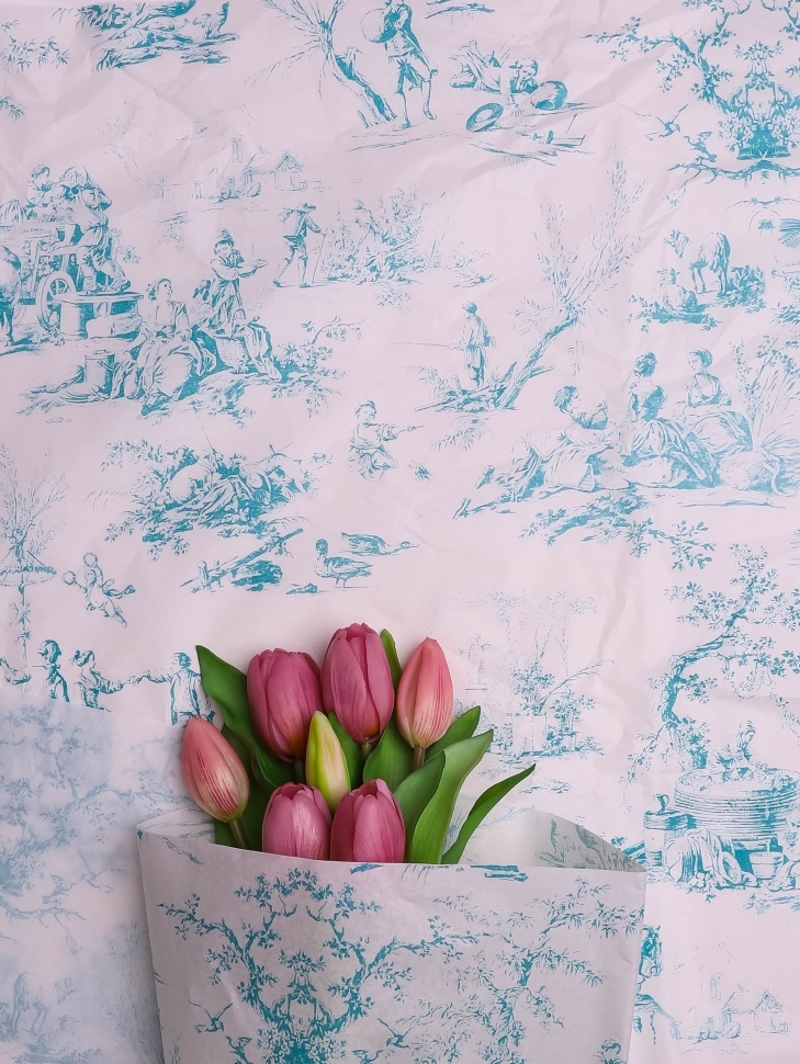 Бумага тишью  50х70см, 20лист. весенняя прогулка голубой