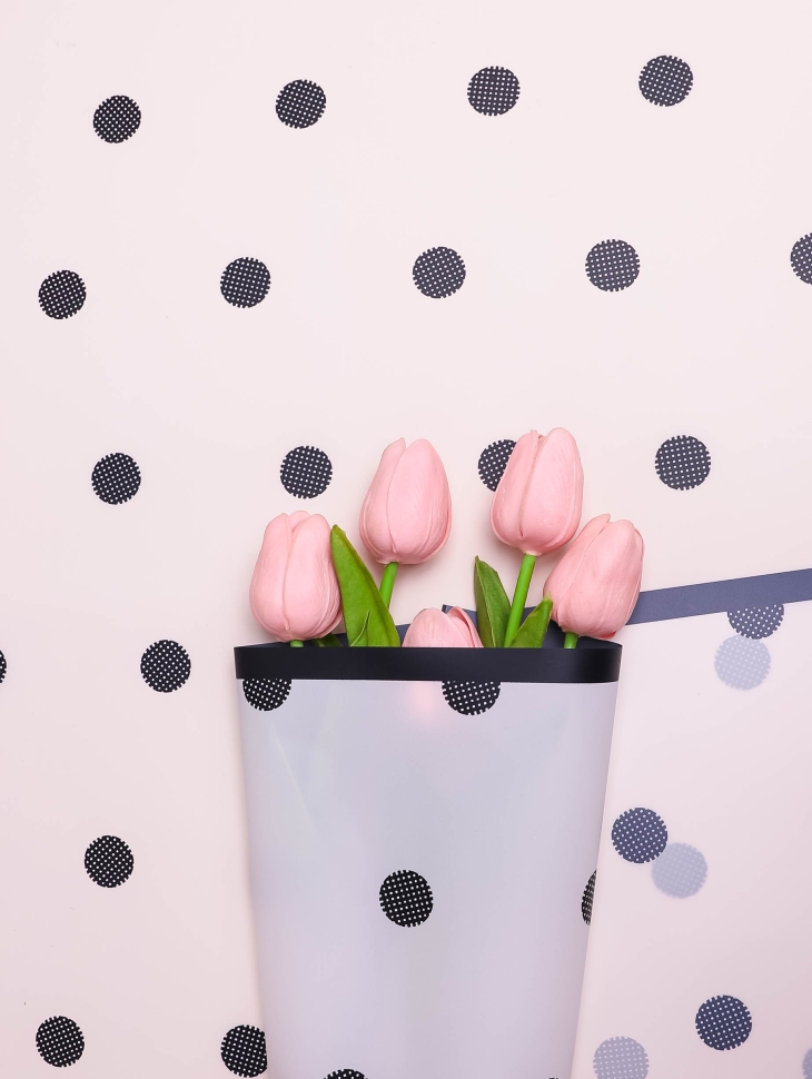 Пленка матовая 58смх58см 10 листов 50мкм РЦ кант горох черный на белом