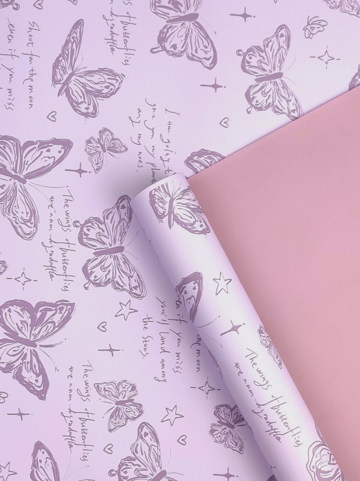 Пленка матовая 65мкм 58см х 10м Бабочки сиреневый Пленка матовая 65мкм 58см х 10м Бабочки сиреневый