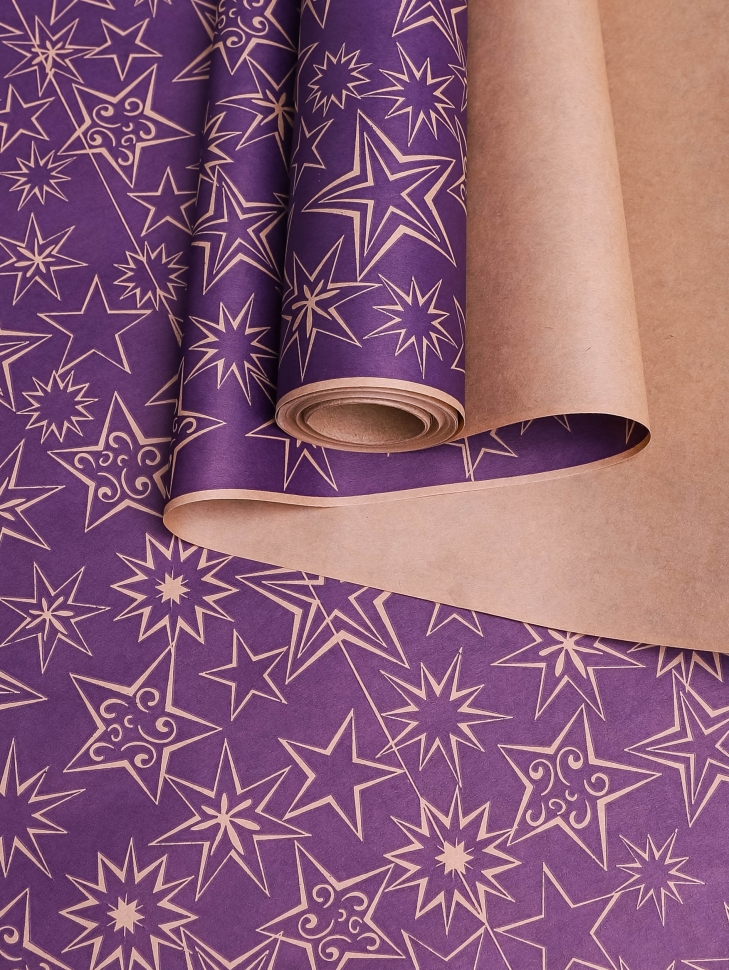 Бумага крафт 70г/м2, 70см x 10м, Звездный микс, фиолет Бумага крафт 70г/м2, 70см x 10м, Звездный микс, фиолет