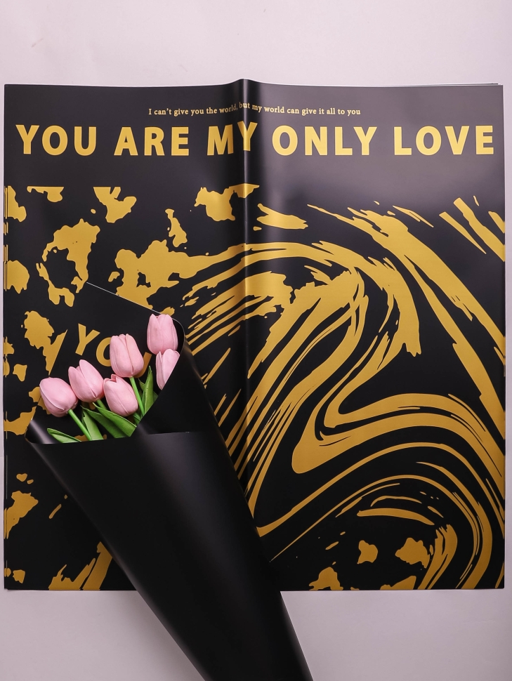 Пленка матовая 58смх58см 10 листов 60мкм РЦ Only love рисунок золотой на черном