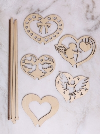 Вставка деревянная для цветов 5 шт "Сердце" натуральный микс