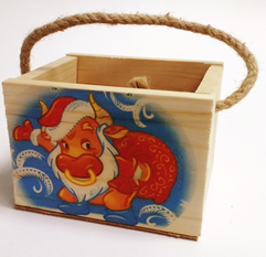 Кашпо флористическое 12,5х10,5х9,5см с веревочной ручкой Бычок №3