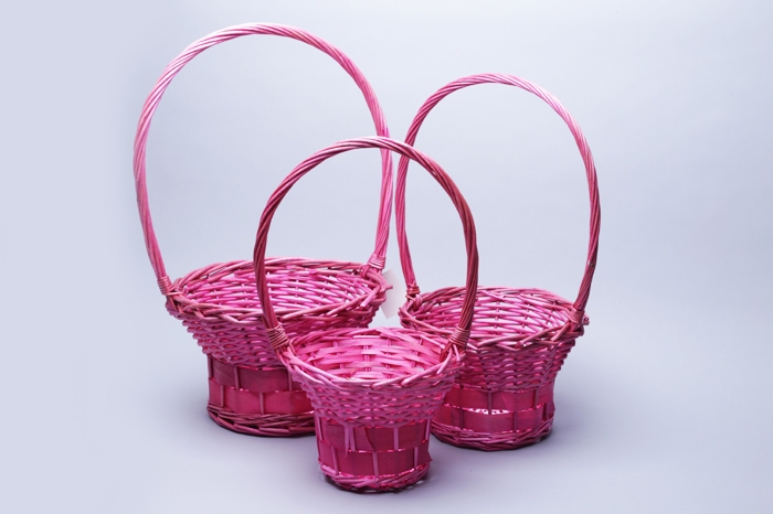 Корзина плетеная (ива) 3шт D29х16/48см розовый A-4-3 Корзина плетеная (ива) 3шт D29х16/48см розовый A-4-3