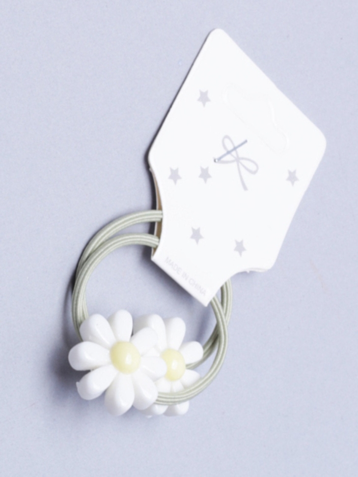 Резинки для волос, набор 2шт Цветок 1,5см белый, резинка оливковый Резинки для волос, набор 2шт Цветок 1,5см белый, резинка оливковый