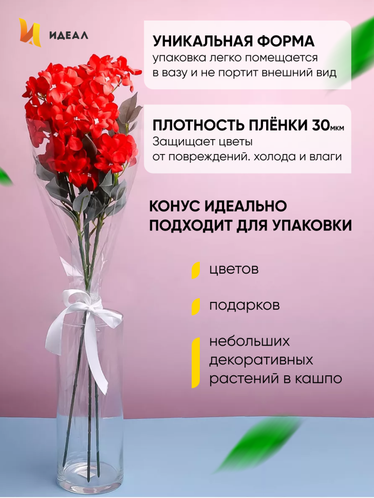 Пакет цветочный Конус 24/60 Уголок прозрачный/прозрачный 50 шт Пакет цветочный Конус 24/60 Уголок прозрачный/прозрачный 50 шт