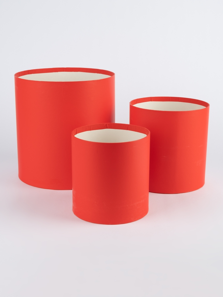 Коробка цилиндр набор из  3шт К d21хh21 - d14хh14см б/крышки алый