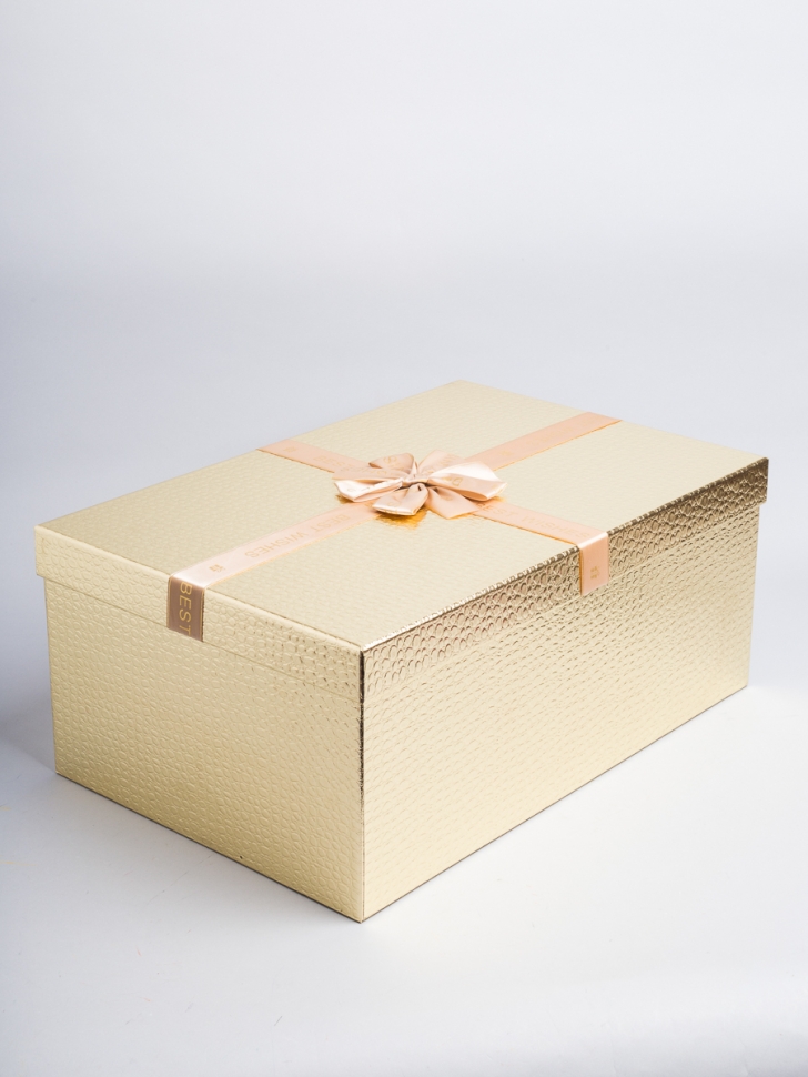 Коробка прямоугольник набор из  5шт 53х35х22см текстура кожи с бантом золото