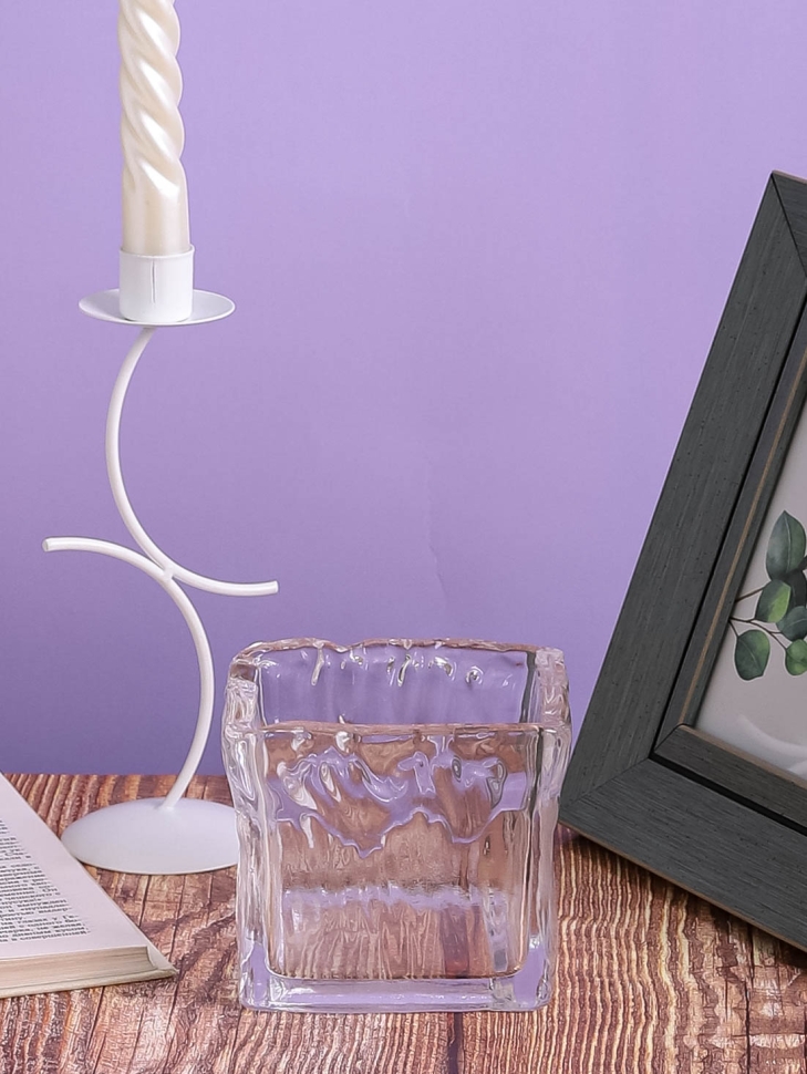 Ваза стекло Квадратная H10х10,5х10,5см К жатая Ваза стекло Квадратная H10х10,5х10,5см К жатая