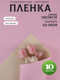 Пленка матовая 58см х 58см 60мкм 10 листов 2-хсторонняя РЦ слоновая кость/розовый жемчуг