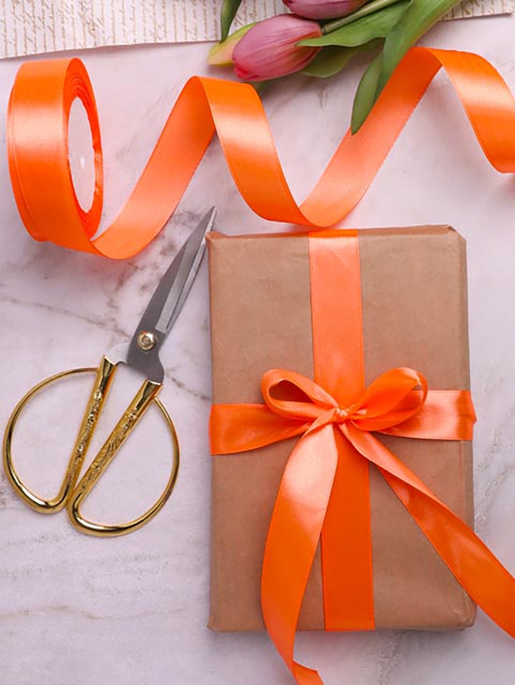 Лента атласная 25мм х 25 ярд  JD оранжевый неон