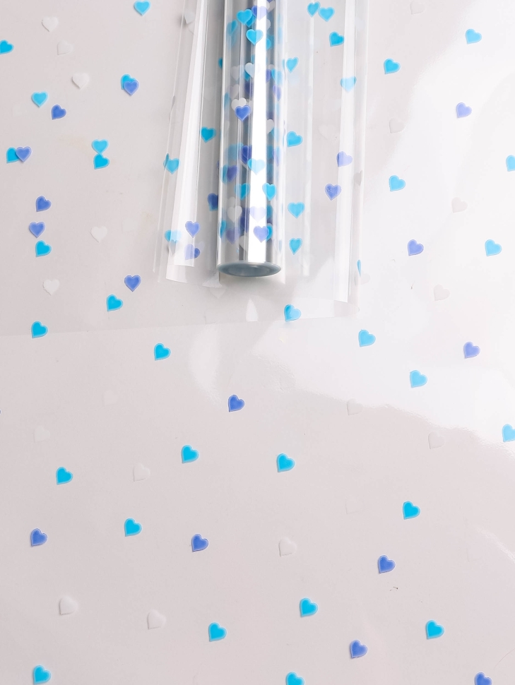 Пленка цветная Сердечки конфетти 70см лаванда Пленка цветная Сердечки конфетти 70см лаванда