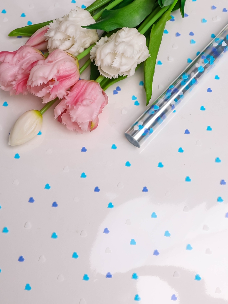 Пленка цветная Сердечки конфетти 70см лаванда Пленка цветная Сердечки конфетти 70см лаванда