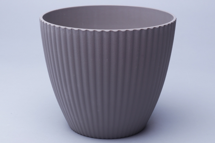 Кашпо из пластика круг рифленое D18,5х16см серое