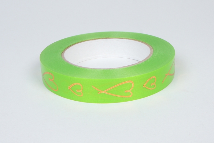 Лента простая 2/50 с сердцами, тиснение РД салатовая