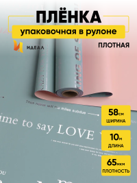 Пленка матовая 65мкм 58см х 10м с серебряными надписями серо-голубой/розовый