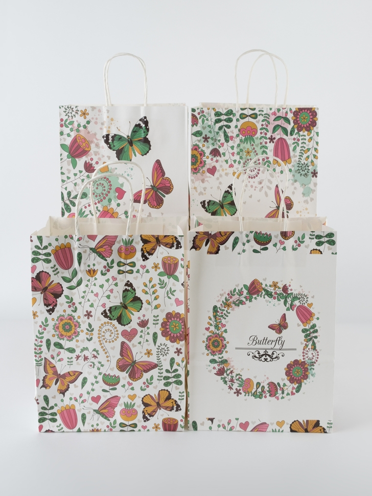 Сумочка крафт Бабочки 728-165 18,5х25х9,5см микс Сумочка крафт Бабочки 728-165 18,5х25х9,5см микс