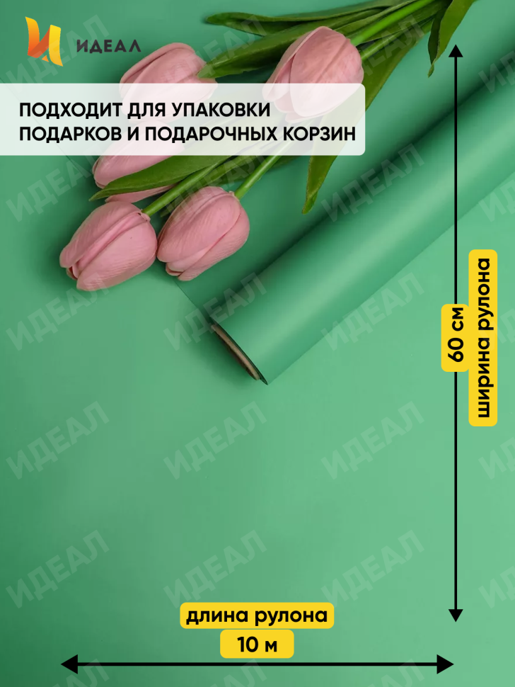 Пленка матовая 60см х 10м  на втулке виридиан светлый