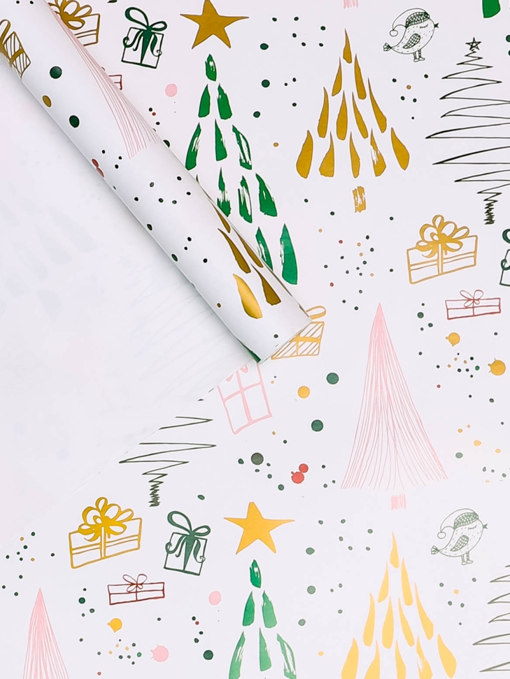 Бумага упаковочная НГ 70х100см 2лист 78-1 подарки/елки