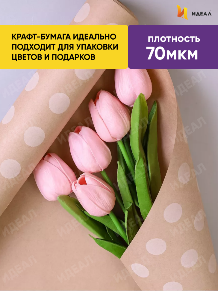 Бумага крафт 70г/м2, 70см x 10м, Горох 18 белый