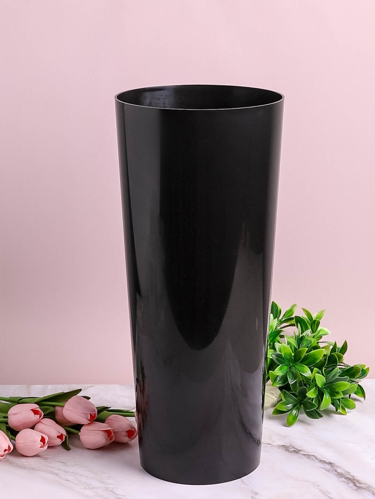 Ваза пластик гладкая H46см D20 конус Инфинити черный Ваза пластик гладкая H46см D20 конус Инфинити черный