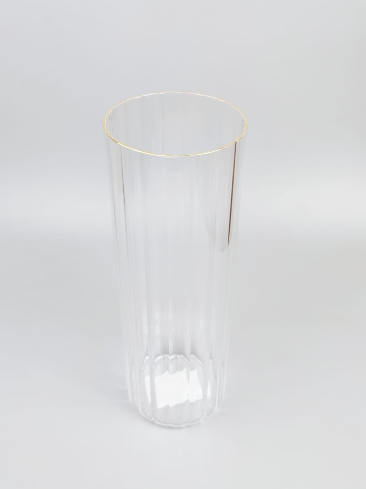 Ваза стекло Трубка H30 D10см К рельефная полоса/золотой кант Ваза стекло Трубка H30 D10см К рельефная полоса/золотой кант