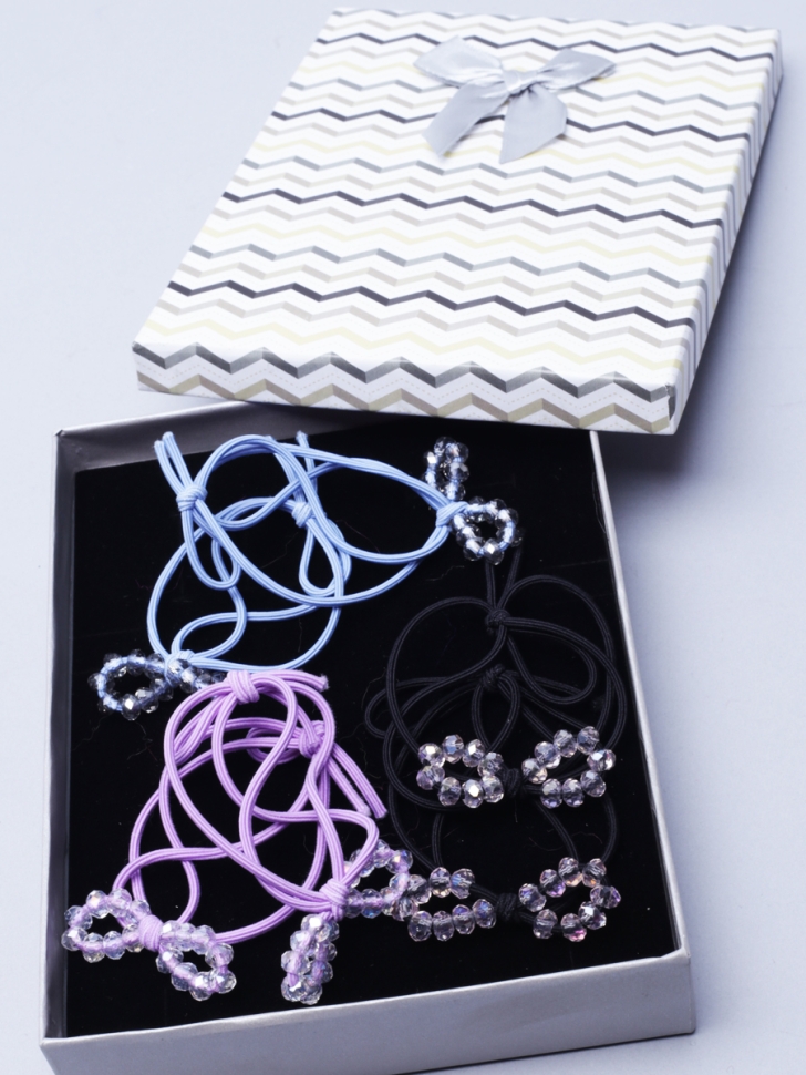 Резинка набор из 6шт 04860-6 Бантик голубой, сиреневый, черный Резинка набор из 6шт 04860-6 Бантик голубой, сиреневый, черный