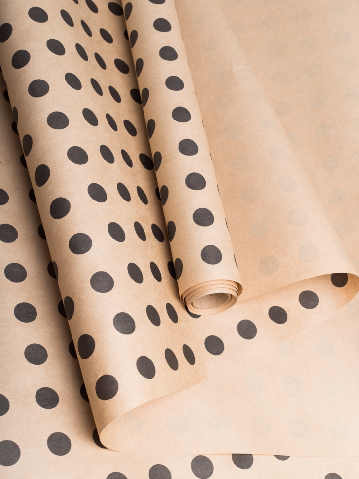 Бумага крафт 70г/м2, 70см x 10м, Горох 18 черный